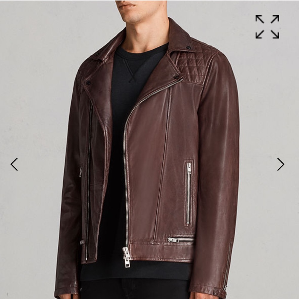 ALL SAINTS- Men's Oxblood Red Leather Biker Jacket